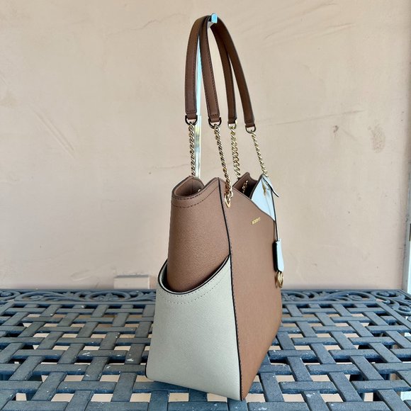 Michael Kors Jet Set Travel Large X Chained Tote Bag MK Brown Multi - Picture 3 of 10